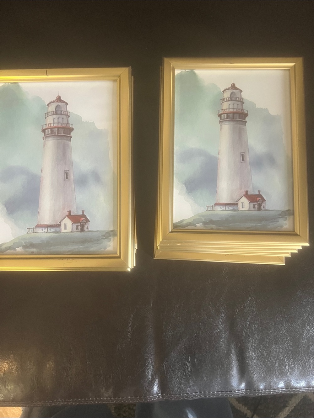 12 Gold Framed Lighthouse Wall Art Prints - Coastal Home Accents